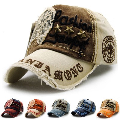   Baseball Cap Letters Embroidery Peaked Cap Denim Distressed Hat Retro  eb-73581229